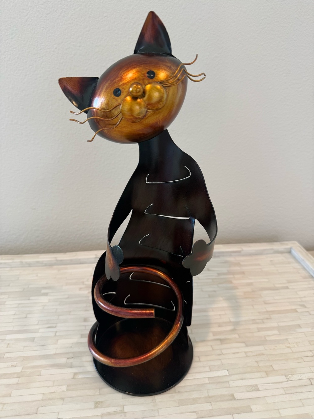 Metal Cat Bottle Holder - Bronze and Black